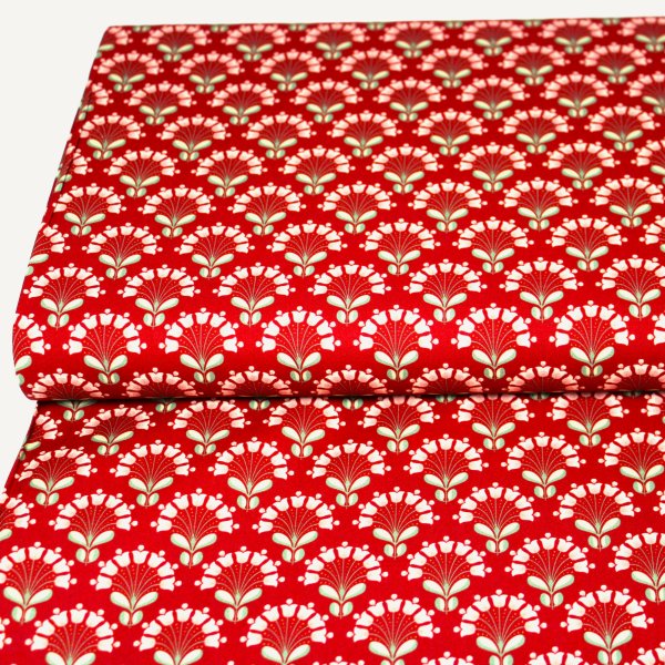 Baumwollwebware Vintage-Blumen auf rot